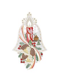 W. Reuter & Sohn - Plauener Spitze Fensterbild &raquo;Glocke mit Landschaft&laquo; Made in Germany