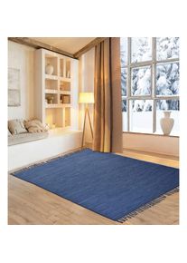 OTTO home, Teppich &raquo;Gastines&laquo; rechteckig 5 mm H&ouml;he Wendeteppich, reine Baumwolle, handgewebt, uni, waschbar, modern, blau, Baumwolle, B : 120 cm 1 Stk