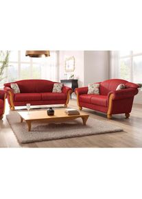 Home Affaire, Polstergarnitur &raquo;Milano, bequem durch Federkern, Landhaus Stil, geschwungene Armlehnen&laquo; 2 Stk. tlg. 2-Sitzer und 3-Sitzer, rot +, B/H/T: