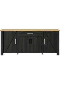 Gami, Buffet &raquo;Sequoia&laquo; 1 Stk. tlg. Wohnzimmer-Programm in Landhaus- und Industrial-Dekor, Schwarz, Spanplatte, Schwarz -B/H/T: 220 cm x 93 cm x 50 cm,