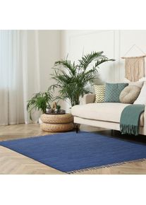 OTTO home, Teppich &raquo;Cadis&laquo; rechteckig 5 mm H&ouml;he Wendeteppich, mit Fransen, Uni Farben, handgewebt, reine Baumwolle, blau, Baumwolle, B : 120 cm 1 Stk.