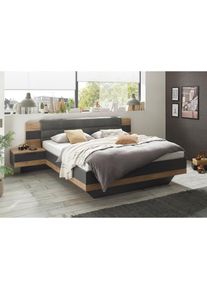 Schlafkontor, Bettgestell &raquo;Linea&laquo; inkl. 2 Nachttische, Bartex Eiche / Graphit, Liegefl&auml;che L&auml;nge Breite: 200 cm x 180 cm, Bartex Eiche / Graphit