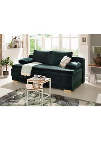 OTTO home, Schlafsofa &raquo;Berlin&laquo; Dauerschl&auml;fer mit Boxspringfederung, Bettfunktion und Bettkasten, gr&uuml;n, Samtoptik (100% Polyester), B/H/T: 202 cm x 99 