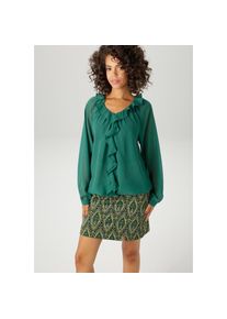 Aniston CASUAL, Damen, Schlupfbluse mit R&uuml;schen am V-Ausschnitt und im Vorderteil, tannengr&uuml;n, 42, tannengr&uuml;n, Bluse in leicht transparenter Georgette