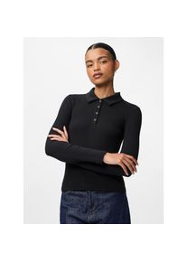 Pieces, Damen, Langarm-Poloshirt &raquo;PCKITTE LS POLO TOP JRS NOOS&laquo; mit gerippter Struktur, Black, XL, Damen-Poloshirt von Pieces
