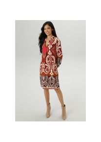 Aniston SELECTED, Damen, Blusenkleid mit Ornament-Druck Allover, bordeaux-braun-rot-camel-beige, 42 - N-Gr, Kleid mit Ornament-Druck Allover - Jedes 