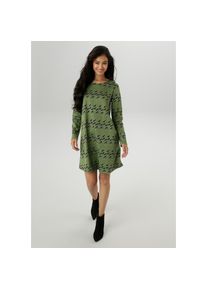 Aniston SELECTED, Damen, Jerseykleid mit trendiger Jaquardmusterung, gr&uuml;n-wei&szlig;-schwarz-grau-braun, N-Gr, 40 - N-Gr, gr&uuml;n-wei&szlig;-schwarz-grau-braun, 
