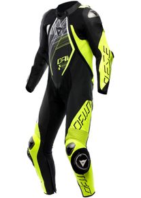 Dainese Audax D-Zip, leather suit 1pcs. perforated , color: Black/Neon-Yellow/White , size: 48