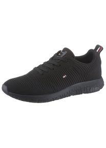 Tommy Hilfiger, Damen, Sneaker &raquo;CORPORATE KNIT RIB RUNNER&laquo; , Freizeitschuh, Halbschuh, Schn&uuml;rschuh mit seitlicher Logoflagge, schwarz, 42, schwarz, 