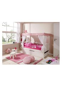 Ticaa Himmelbett &raquo;Lino&laquo; Inklusive Rollrost, 2 Matratzen, Bord&uuml;re, T&uuml;ll-Set und Bettschubkasten