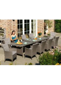 Konifera Garten-Essgruppe &raquo;Mailand&laquo; Set, 10x Sessel, 1x AZ-Tisch 179-302 cm, inkl. Auflagen, 31 Stk. tlg. Polyrattan, Stahl, Braun