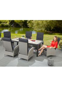 Konifera Garten-Essgruppe &raquo;Alva&laquo; 6x Stuhl, 1x Tisch ausziehbar 205-275 cm, inkl. Auflagen, 13 Stk. tlg. Aluminium, Polyrattan, R&uuml;ckenlehnen stufenlos 