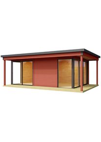 Lasita Maja Gartenhaus &raquo;Domeo 3 Loggia Schwedenrot&laquo; mit &Uuml;berdachung, Position der Zwischenwand flexibel