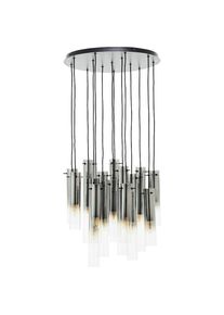 Brilliant Pendelleuchte &raquo;Glasini&laquo; E14 1 Stk. 199 x 52 cm, 14 x E14, k&uuml;rzbar, Metall/Rauchglas, matt schwarz