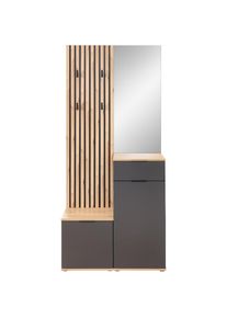 HBZ-MEBLE HBZ Kompaktgarderobe &raquo;Simple mit Spiegel, Flurgarderobe BxHxT 88x195x35 cm&laquo; 4 Stk. tlg. mit Bank, Paneel, Schuhkommode mit Schubkasten und Spiegel
