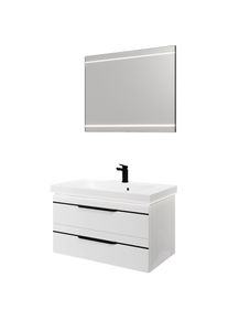 Saphir Badm&ouml;bel-Set &raquo;Balto 2-teilig Mineralmarmor-Waschtisch mit LED-Spiegel, Waschplatz&laquo; 2 Stk. tlg.