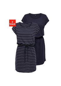 Only, Damen, Shirtkleid &raquo;ONLMAY LIFE S/S DRESS 2 PACK CS JRS&laquo; 2er-Pack, Baumwolle, regular fit, Rundhals, Night Sky Detail:PACK NIGTH SKY STRIPE CLOUD