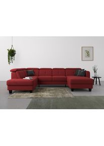 Sit & More sit&more, Wohnlandschaft &raquo;Belluci U-Form&laquo; Kopfteilverstellung und Federkern, wahlweise mit Bettfunktion, bordeaux, B/H/T: 321 cm x 85 cm x 195 cm, 