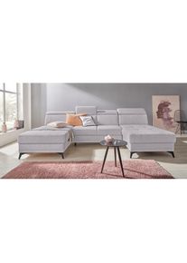 Home Affaire, Wohnlandschaft &raquo;Cardiz U-Form&laquo; inkl.Kopfteilverstellung und Federkern wahlweise mit Bettfunktion, silber, Webstoff (100% Polyester);