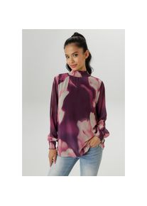 Aniston SELECTED, Damen, Chiffonbluse mit modernen, fantasievollen Batik-Bl&uuml;tendruck, bordeaux-rosa-beige-offwhite, 42, Bluse mit bezaubernden Batik-