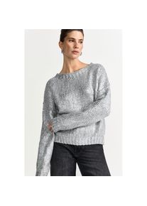 RICHROYAL, Damen, Strickpullover in Metallic-Optic, kastiger Schnitt, Grobstrick, silver, M, Rundhalspullover von RichRoyal