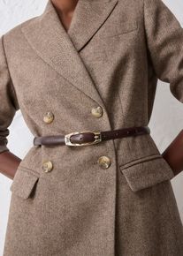 Smalle leren riem - bruin - maat 120 - glad leer - bonprix