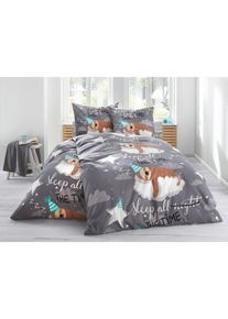 Linon dekbedovertrek - grijs - maat 135x200 cm - 100% katoen - bonprix