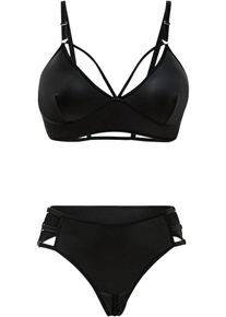 Bustier und String ouvert mit Wetlook (2-tlg.Set), schwarz, Gr&ouml;&szlig;e 48/50 (XL), bonprix