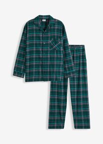 Herren Pyjama aus weichem Flanell mit Knopfleiste und langen &Auml;rmeln, gr&uuml;n, Gr&ouml;&szlig;e 60/62 (XXL), mit Baumwolle, bonprix