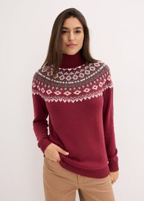 bonprix Sweter z golfem, w norweski wz&oacute;r, czerwony, 52/54