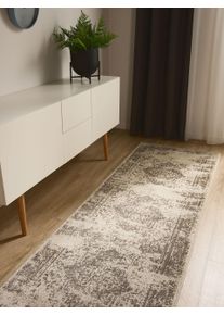 benuta Basic Teppich Suki Cream/Braun 80x240 cm - Vintage-Stil Teppich im Used-Look