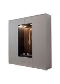 Moderano Garderobe , Anthrazit, Grau, Nussbaumfarben , Holz, Textil, Holzwerkstoff , 5-teilig , Nussbaum , furniert , 196x233x59 cm , Handmade in Germany , Garderobe, Garderoben-Sets & Garderoben-Serien, Garderoben-Sets