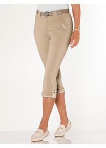 Dames Capri-jeans met comfortband opzij in beige ,maat 38, WITT, 98% Katoen, 2% Elastan