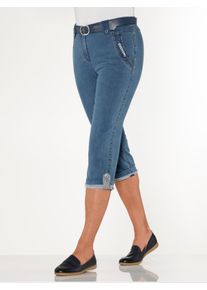 Damen Caprijeans mit seitlichem Dehnbund in blue-bleached ,Gr&ouml;&szlig;e 42, WITT, 98% Baumwolle, 2% Elasthan