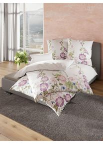 w&auml;schepur unisex Bettw&auml;sche in wei&szlig;-violett-bedruckt ,Gr&ouml;&szlig;e 40x80/135x200 cm, Witt, 100% Baumwolle