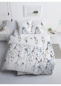 Estella unisex Bettw&auml;sche in wei&szlig;-kalkmint-bedruckt ,Gr&ouml;&szlig;e 80x80/135x200 cm, Witt, 100% Baumwolle