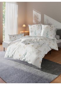 w&auml;schepur unisex Bettw&auml;sche in ecru-kalkmint-bedruckt ,Gr&ouml;&szlig;e 40x80/135x200 cm, Witt, 100% Baumwolle