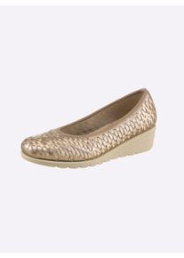 Dames Ballerina met vlechtpatroon in bronskleurig ,maat 39, Witt, 100% Glad leer