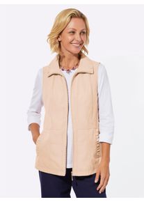 Dames Gilet met rimpelingen in zand ,maat 38, WITT, 89% Polyester, 11% Polyamide