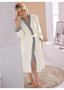 Plantier Dames Badjas met geweven bies in wit/zwart ,maat 36/38, Witt, 100% Katoen