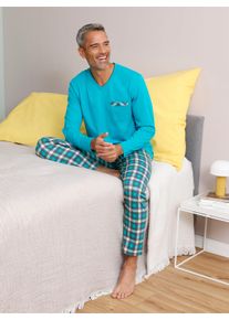 Herren Schlafanzug in t&uuml;rkis-anthrazit-kariert ,Gr&ouml;&szlig;e 44/46, Witt, 100% Baumwolle