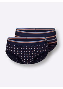 Herren Slip in marine-getupft + marine-gestreift ,Gr&ouml;&szlig;e 9, Witt, 95% Baumwolle, 5% Elasthan