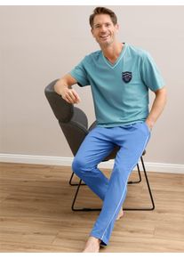 Heren Pyjama-Shirt in oceaan ,maat 44/46, Witt, 100% Katoen