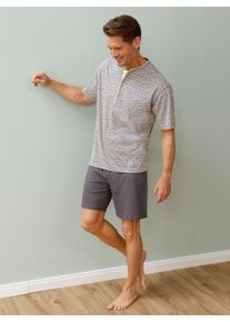 Heren shortama in grijs gem&ecirc;leerd/antraciet bedrukt ,maat 44/46, Witt, 100% Katoen. Top: 88% Katoen, 12% Polyester. Onderkleding: 100% Katoen