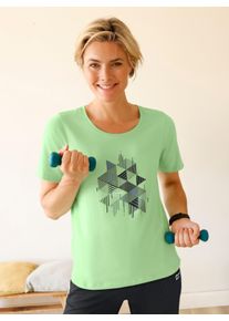 Dames Vrijetijdsshirt, achter modieus langer in resedagroen ,maat 36/38, Witt, 95% Katoen, 5% Elastan