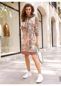 Damen Druckkleid im Animal-Mustermix in sand-dunkeltaupe-bedruckt ,Gr&ouml;&szlig;e 36, WITT, 76% Polyester, 20% Viskose, 4% Elasthan. Kapuzenfutter: 95% Viskose