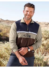 Damen Sweatshirt mit Rei&szlig;verschluss-Brusttasche in schlamm ,Gr&ouml;&szlig;e 56/58, Witt, 50% Baumwolle, 50% Polyester