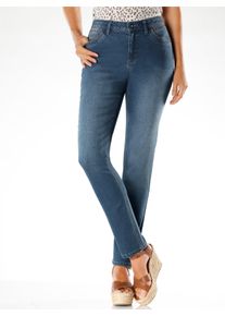 Damen Jeans mit Glitzersteinchen in blue-bleached ,Gr&ouml;&szlig;e 52, WITT, 78% Baumwolle, 20% Polyester, 2% Elasthan