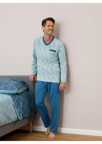 Herren Schlafanz&uuml;ge in marine-bedruckt + topas-bedruckt ,Gr&ouml;&szlig;e 44/46, Witt, 100% Baumwolle