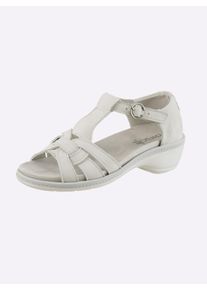 Dames Sandaaltje met siergesp en klittenbandsluiting in ecru ,maat 42, Witt, 100% Nubuckleer